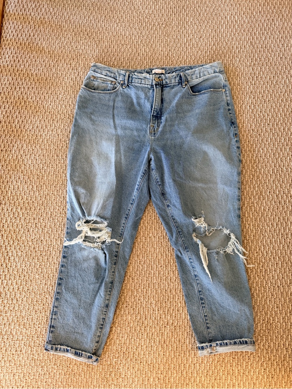 Good American Light Blue Distressed Boyfriend Jeans
